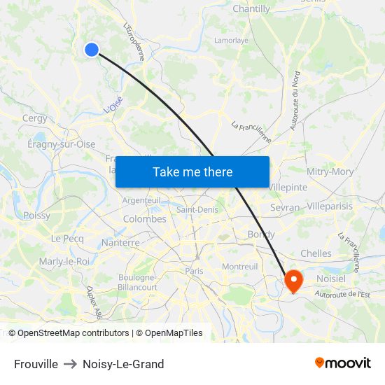 Frouville to Noisy-Le-Grand map