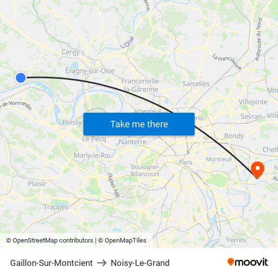 Gaillon-Sur-Montcient to Noisy-Le-Grand map