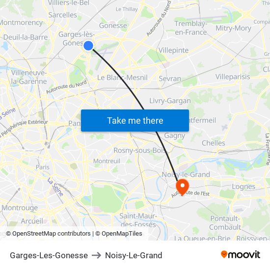 Garges-Les-Gonesse to Noisy-Le-Grand map