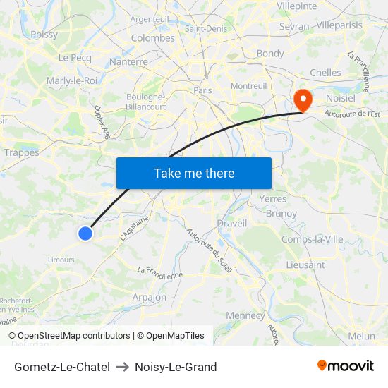 Gometz-Le-Chatel to Noisy-Le-Grand map
