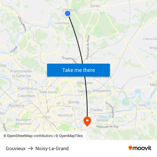 Gouvieux to Noisy-Le-Grand map