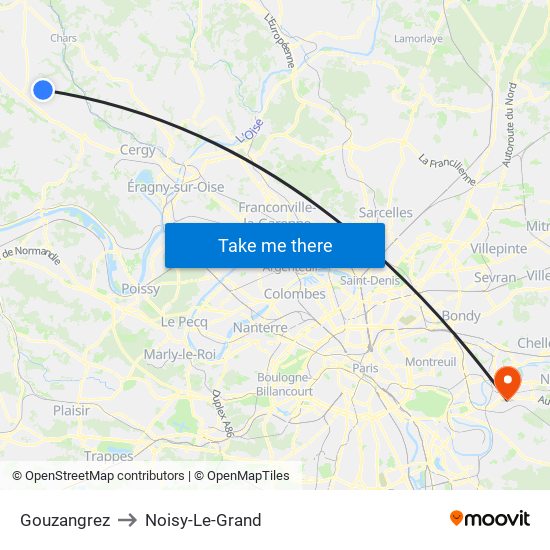 Gouzangrez to Noisy-Le-Grand map
