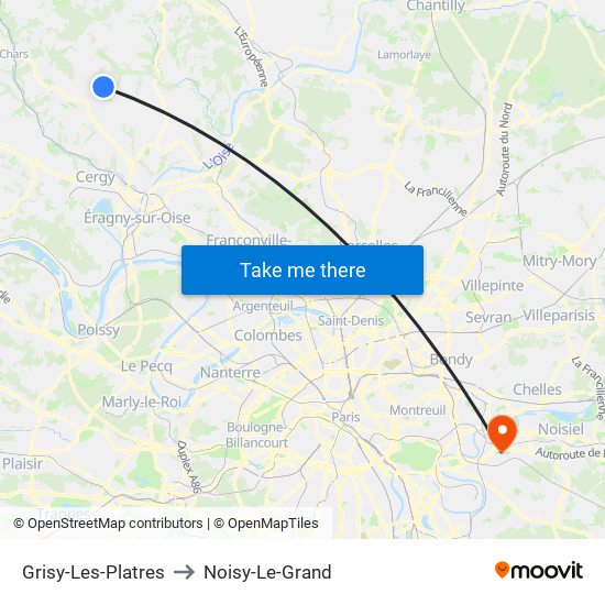 Grisy-Les-Platres to Noisy-Le-Grand map