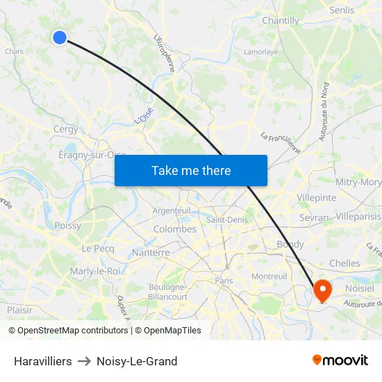 Haravilliers to Noisy-Le-Grand map