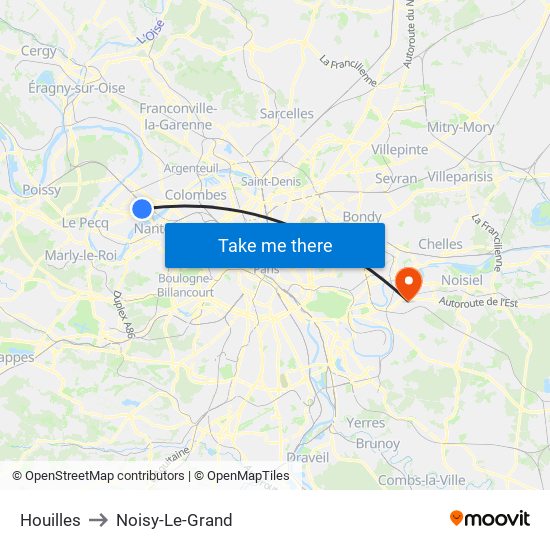 Houilles to Noisy-Le-Grand map