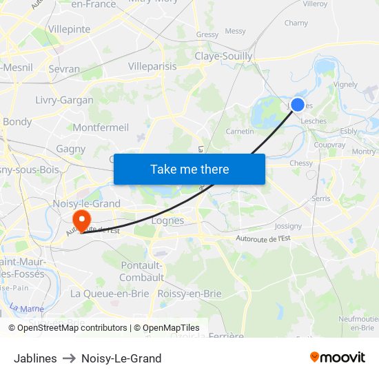 Jablines to Noisy-Le-Grand map