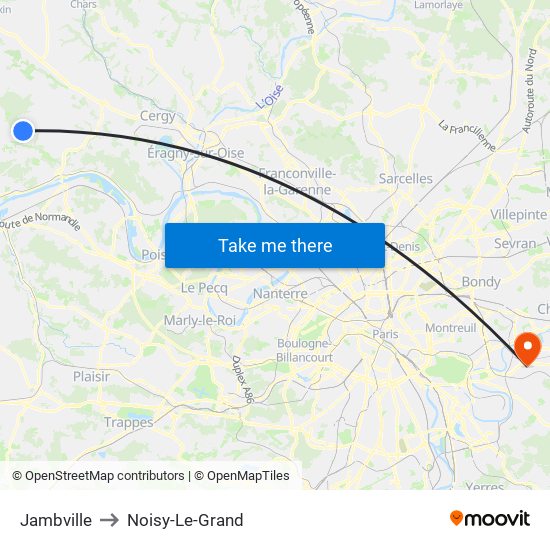 Jambville to Noisy-Le-Grand map