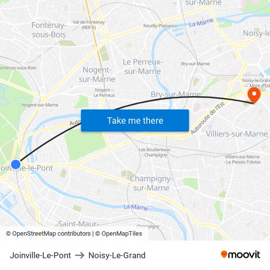 Joinville-Le-Pont to Noisy-Le-Grand map