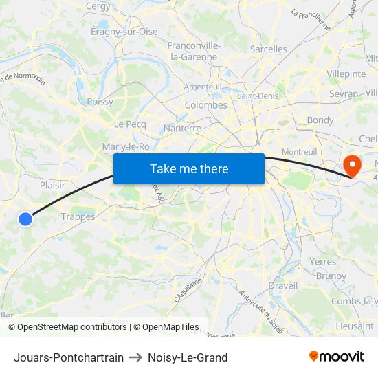 Jouars-Pontchartrain to Noisy-Le-Grand map