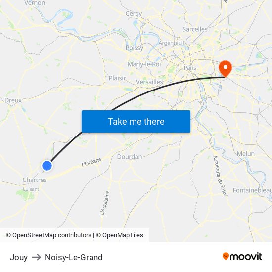 Jouy to Noisy-Le-Grand map