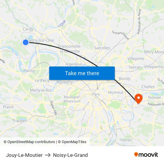 Jouy-Le-Moutier to Noisy-Le-Grand map