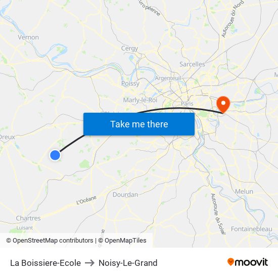 La Boissiere-Ecole to Noisy-Le-Grand map
