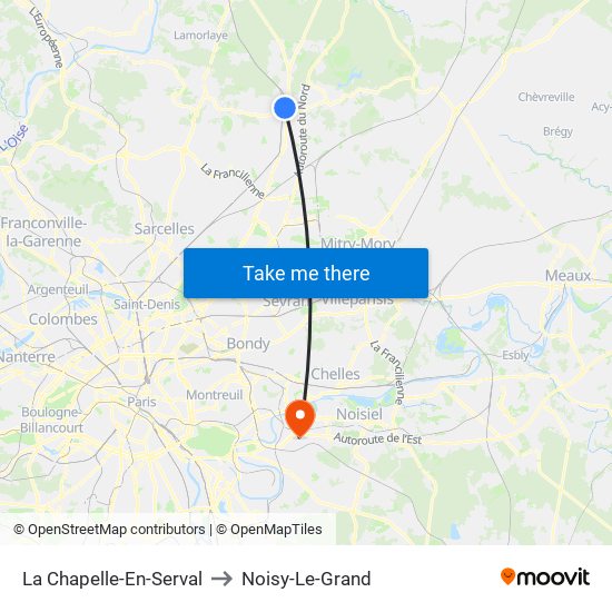 La Chapelle-En-Serval to Noisy-Le-Grand map