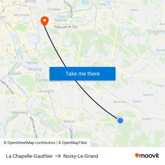 La Chapelle-Gauthier to Noisy-Le-Grand map