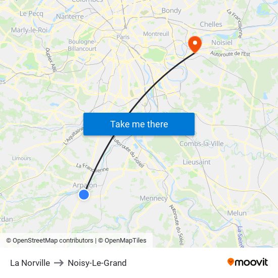 La Norville to Noisy-Le-Grand map