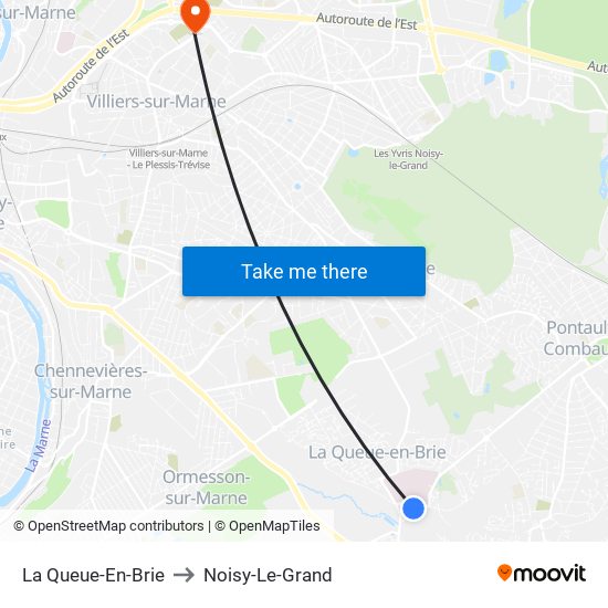 La Queue-En-Brie to Noisy-Le-Grand map