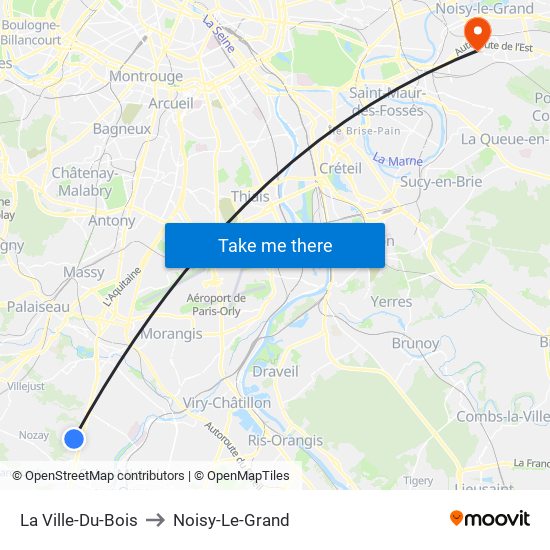 La Ville-Du-Bois to Noisy-Le-Grand map