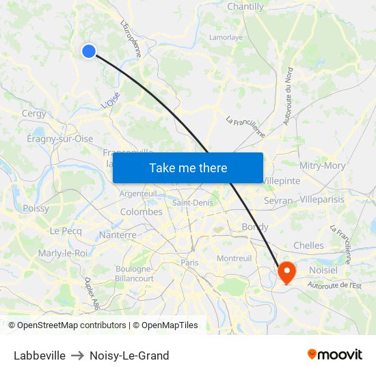 Labbeville to Noisy-Le-Grand map