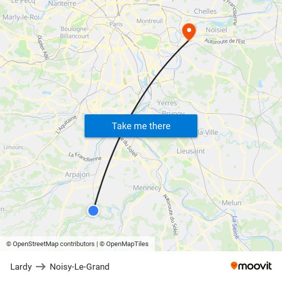Lardy to Noisy-Le-Grand map