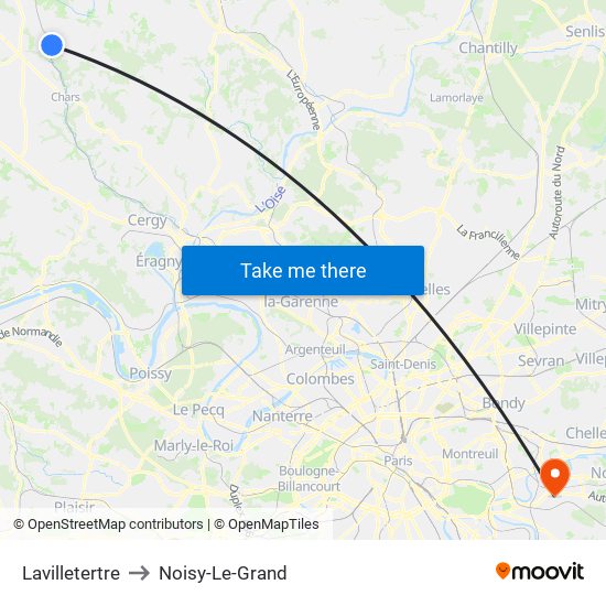 Lavilletertre to Noisy-Le-Grand map