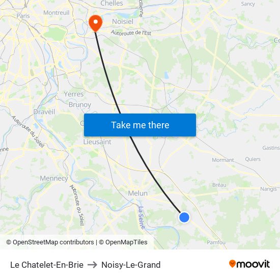 Le Chatelet-En-Brie to Noisy-Le-Grand map