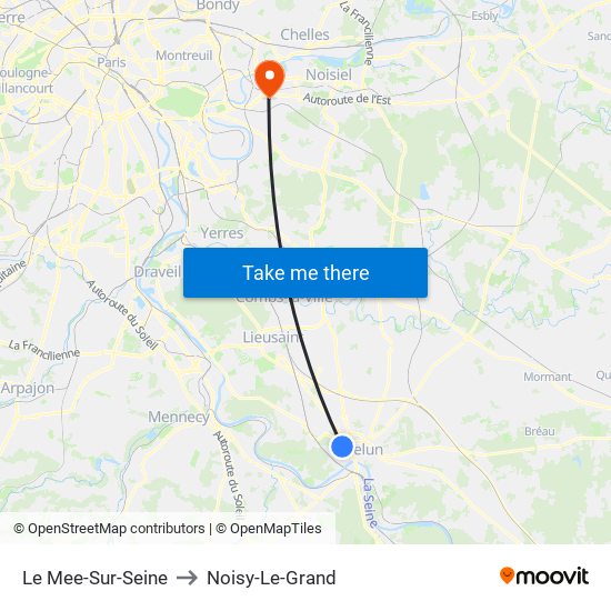 Le Mee-Sur-Seine to Noisy-Le-Grand map