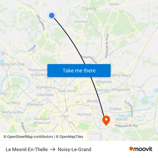 Le Mesnil-En-Thelle to Noisy-Le-Grand map