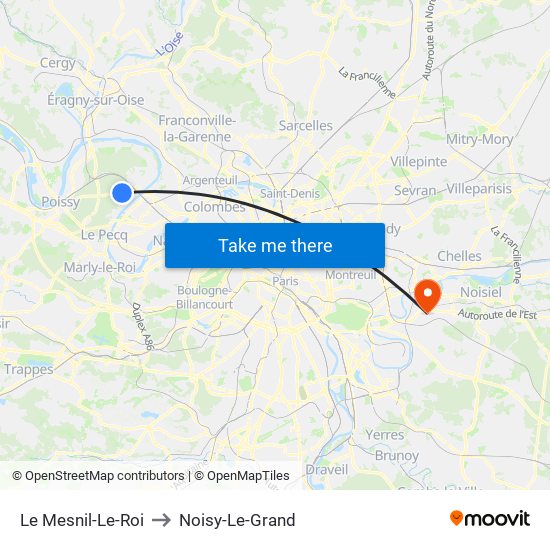 Le Mesnil-Le-Roi to Noisy-Le-Grand map