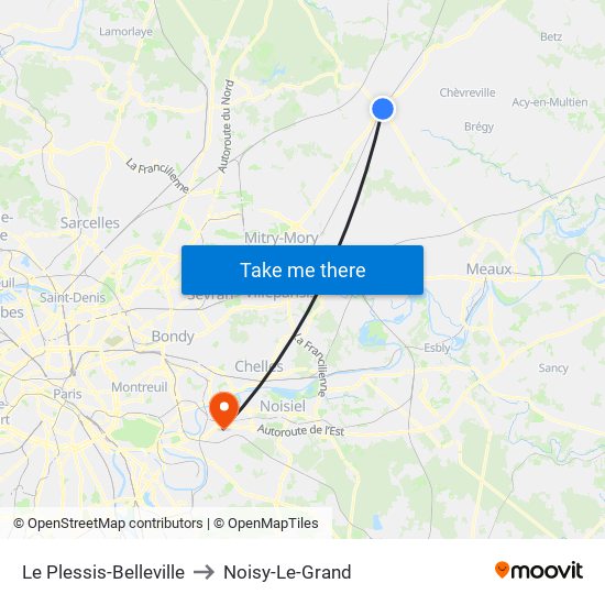 Le Plessis-Belleville to Noisy-Le-Grand map