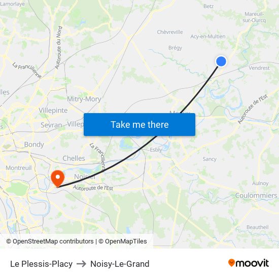 Le Plessis-Placy to Noisy-Le-Grand map