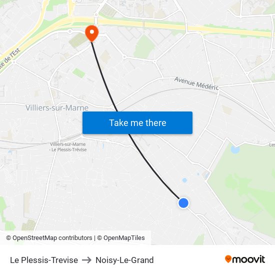 Le Plessis-Trevise to Noisy-Le-Grand map