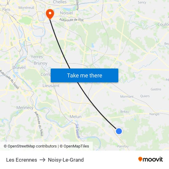Les Ecrennes to Noisy-Le-Grand map