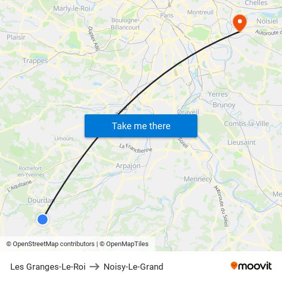 Les Granges-Le-Roi to Noisy-Le-Grand map