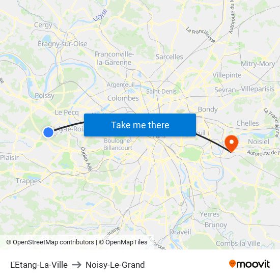 L'Etang-La-Ville to Noisy-Le-Grand map