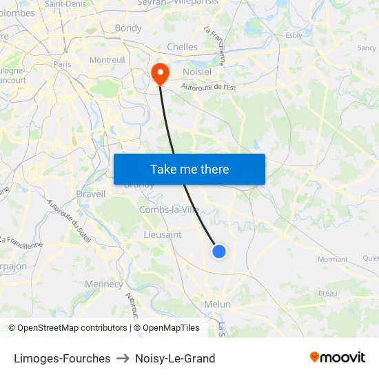 Limoges-Fourches to Noisy-Le-Grand map
