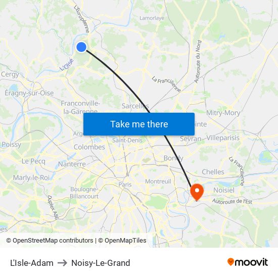 L'Isle-Adam to Noisy-Le-Grand map