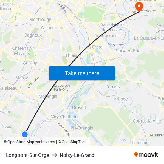 Longpont-Sur-Orge to Noisy-Le-Grand map