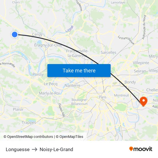 Longuesse to Noisy-Le-Grand map