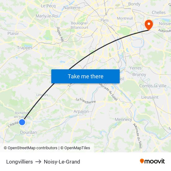 Longvilliers to Noisy-Le-Grand map