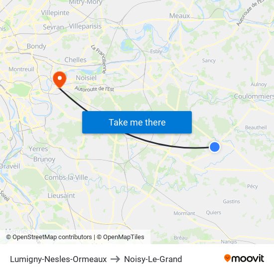 Lumigny-Nesles-Ormeaux to Noisy-Le-Grand map