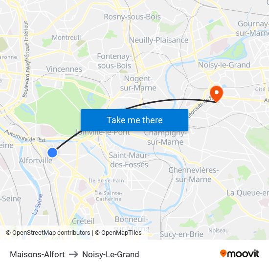 Maisons-Alfort to Noisy-Le-Grand map