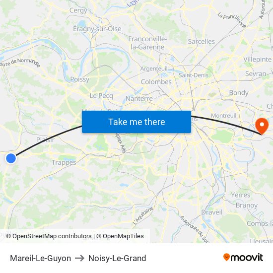 Mareil-Le-Guyon to Noisy-Le-Grand map