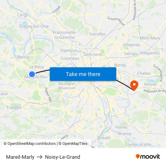 Mareil-Marly to Noisy-Le-Grand map