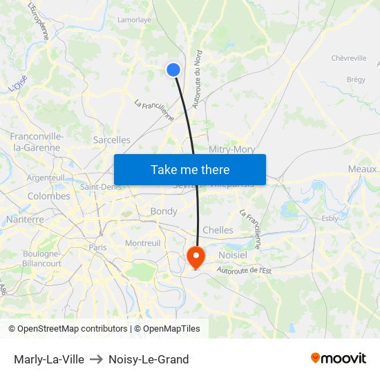 Marly-La-Ville to Noisy-Le-Grand map