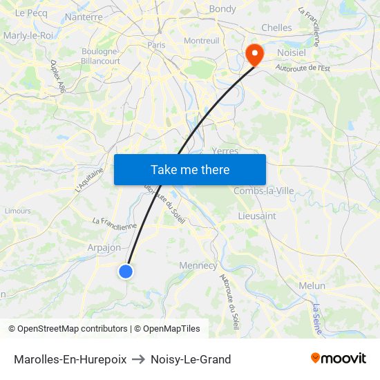 Marolles-En-Hurepoix to Noisy-Le-Grand map