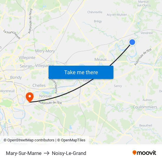 Mary-Sur-Marne to Noisy-Le-Grand map