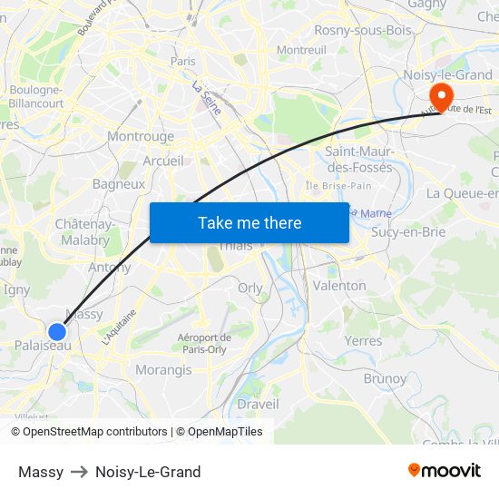 Massy to Noisy-Le-Grand map