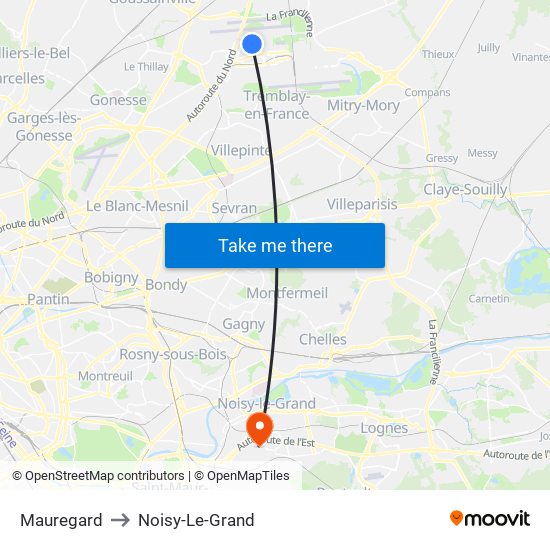 Mauregard to Noisy-Le-Grand map
