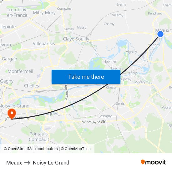 Meaux to Noisy-Le-Grand map
