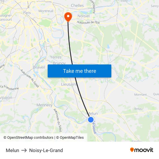Melun to Noisy-Le-Grand map